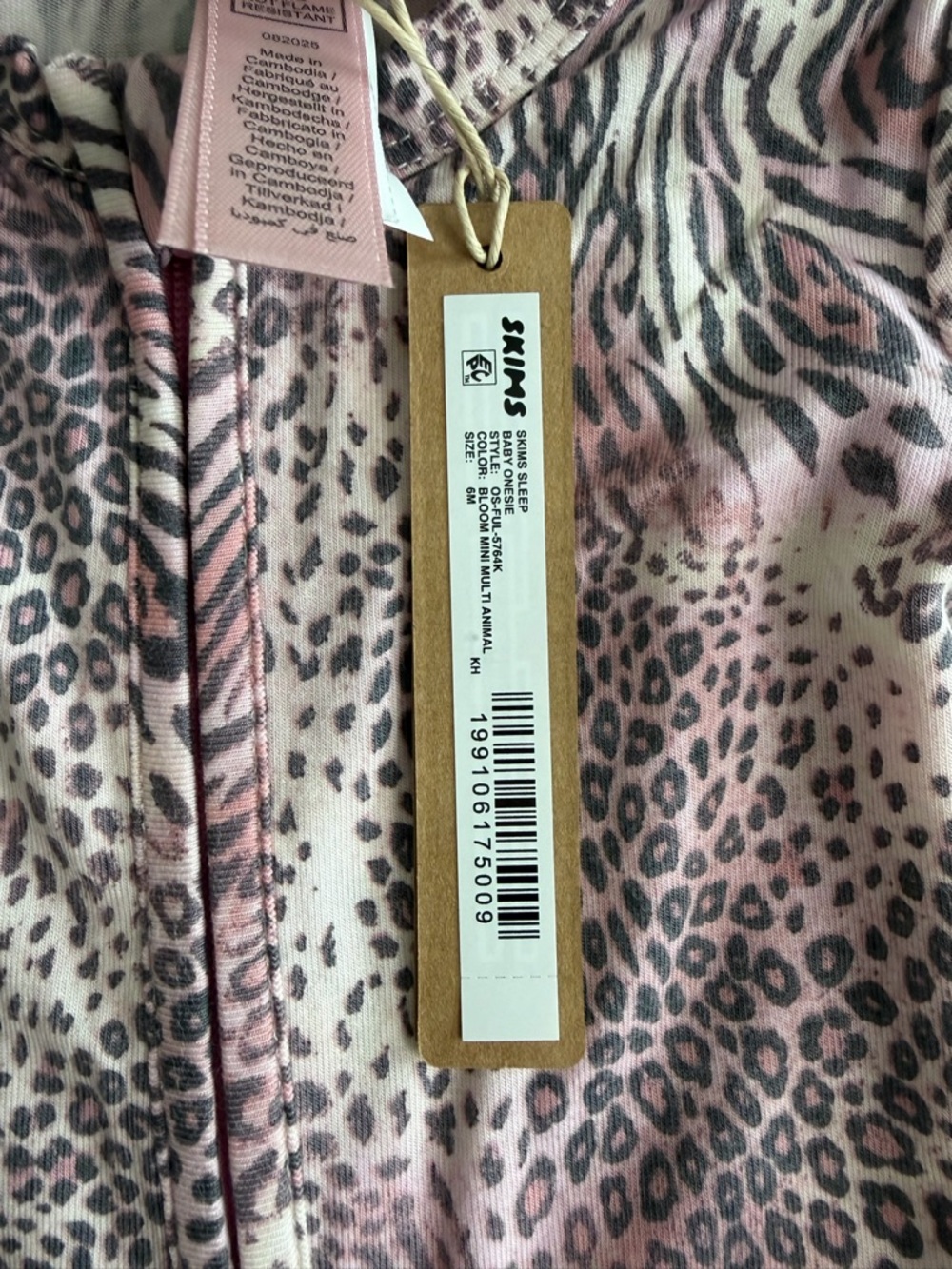 NWT SKIMS Bloom Mini Pink Multi-Animal-Print Baby One-Piece Two-way Zipper - Picture 8 of 12